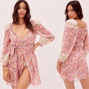 For Love & Lemons Gardenia Floral Lace Robe Dress Sheer Cottagecore Fairycore S